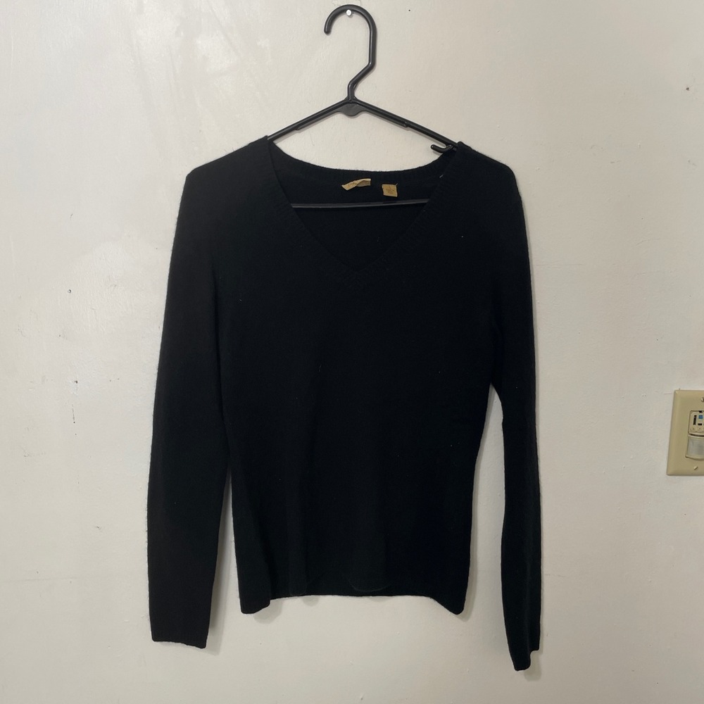 Caslon Womens 100% Cashmere V-Neck Sweater‎ Black Long Sleeve Small